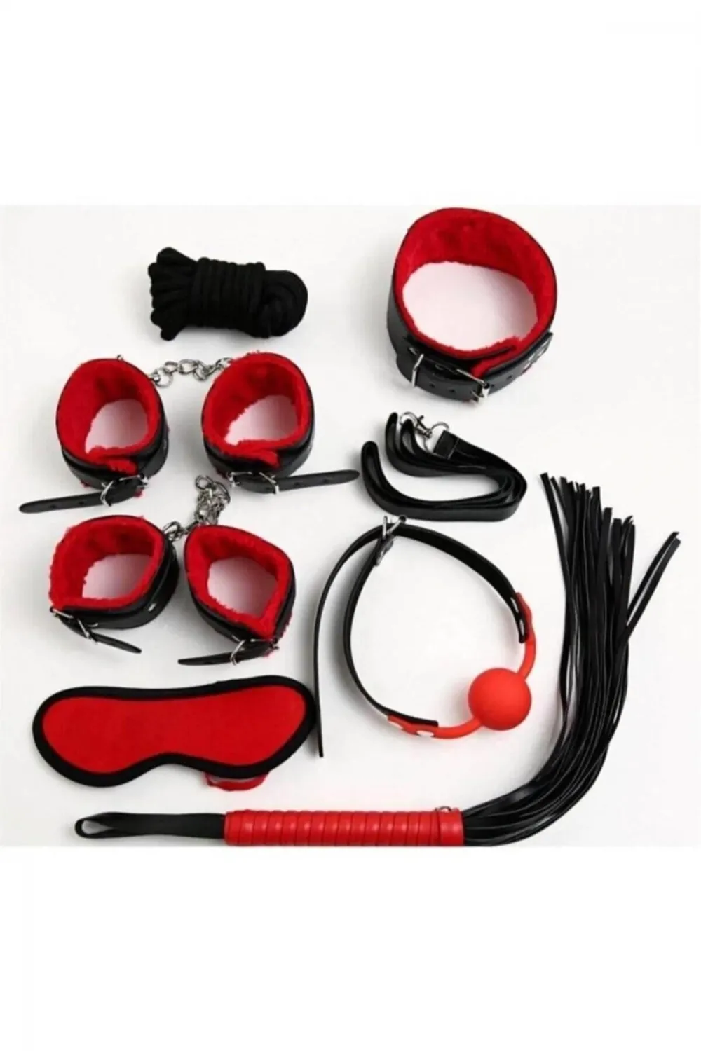 Kırmızı/Siyah İçi Tüylü Deri 7li Harness Set