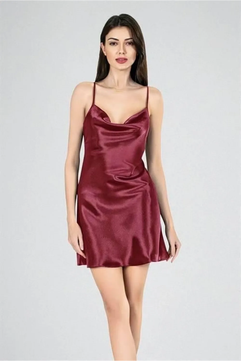 Kısa Gecelik Degaje Bordo 7740