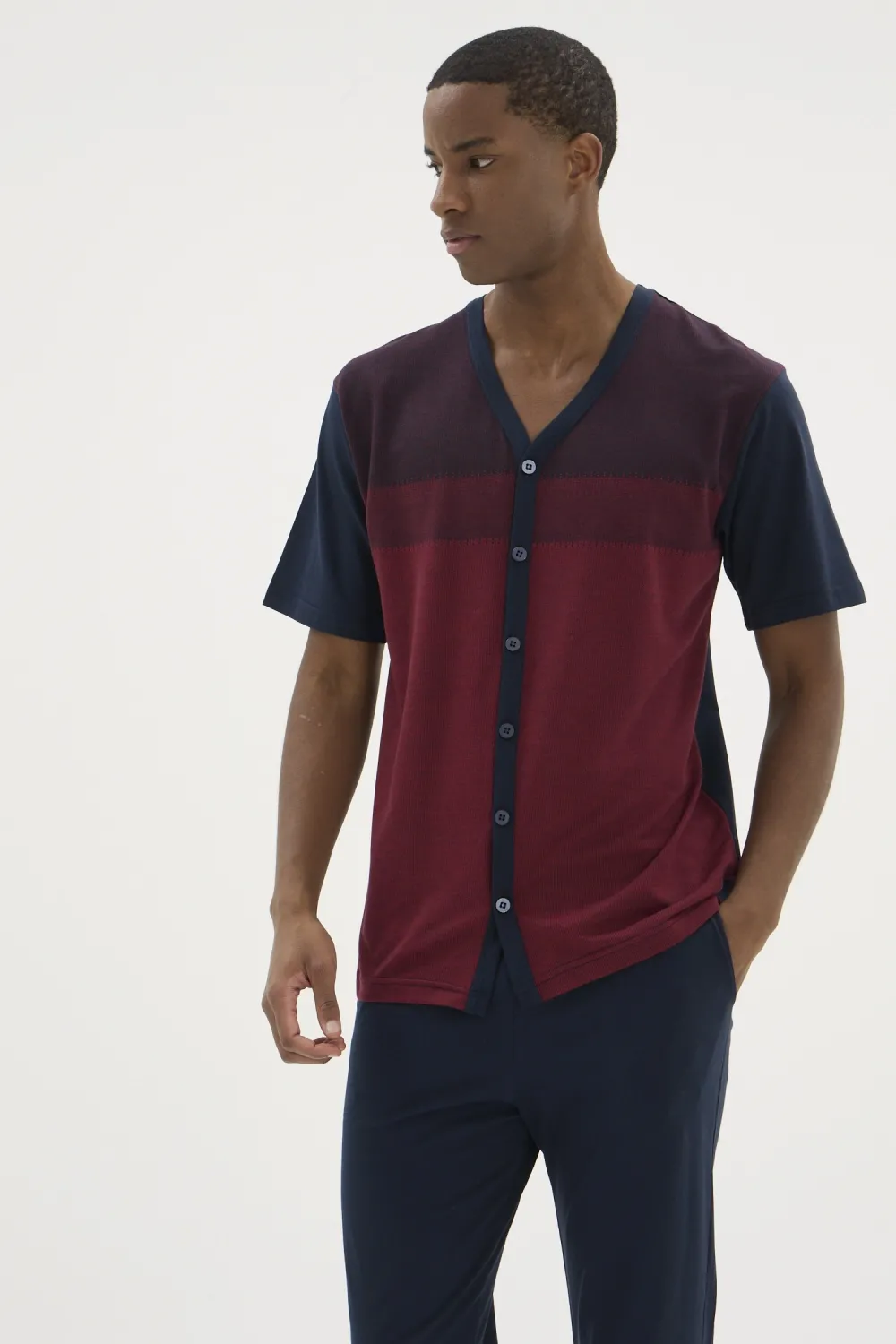 ieg™  KKT-26154 Erkek V Yaka Boydan Düğmeli Pijama Takımı