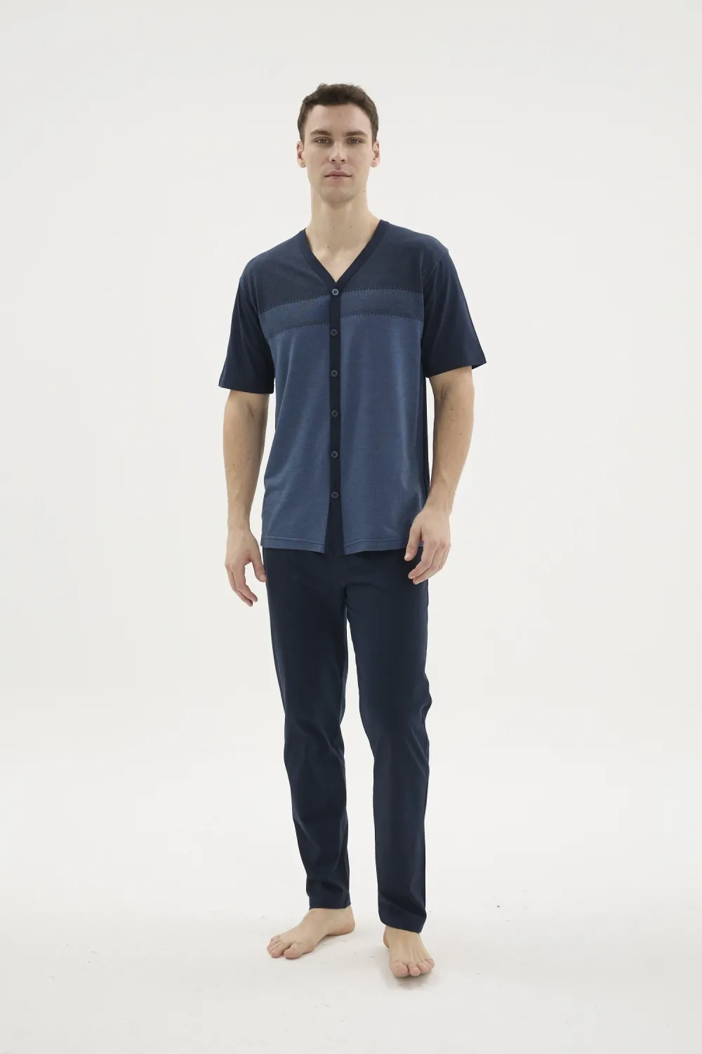 ieg™  KKT-26154 Erkek V Yaka Boydan Düğmeli Pijama Takımı
