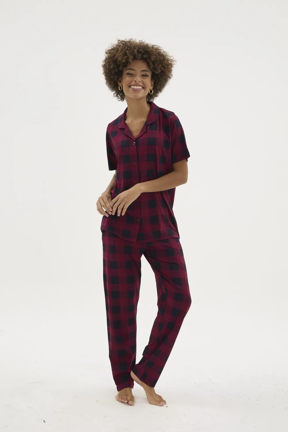 ieg™  KKT-26158K Kadın Apaj Yaka Düğmeli Pijama Takımı