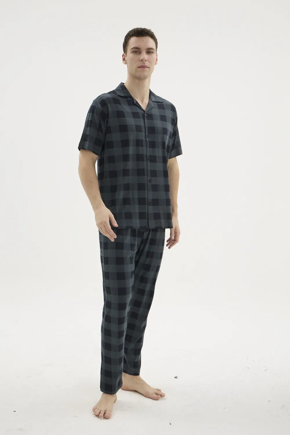 ieg™  KKT-26158 Erkek Apaj Yaka Düğmeli Pijama Takımı