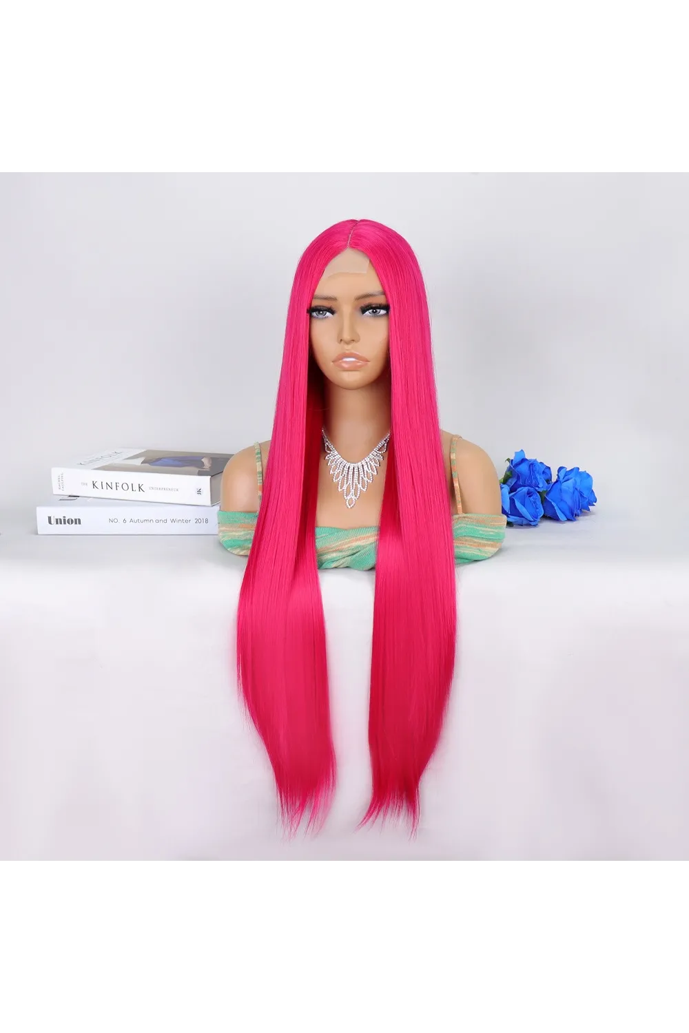 Koyu Pembe Ekstra Uzun Tül Peruk