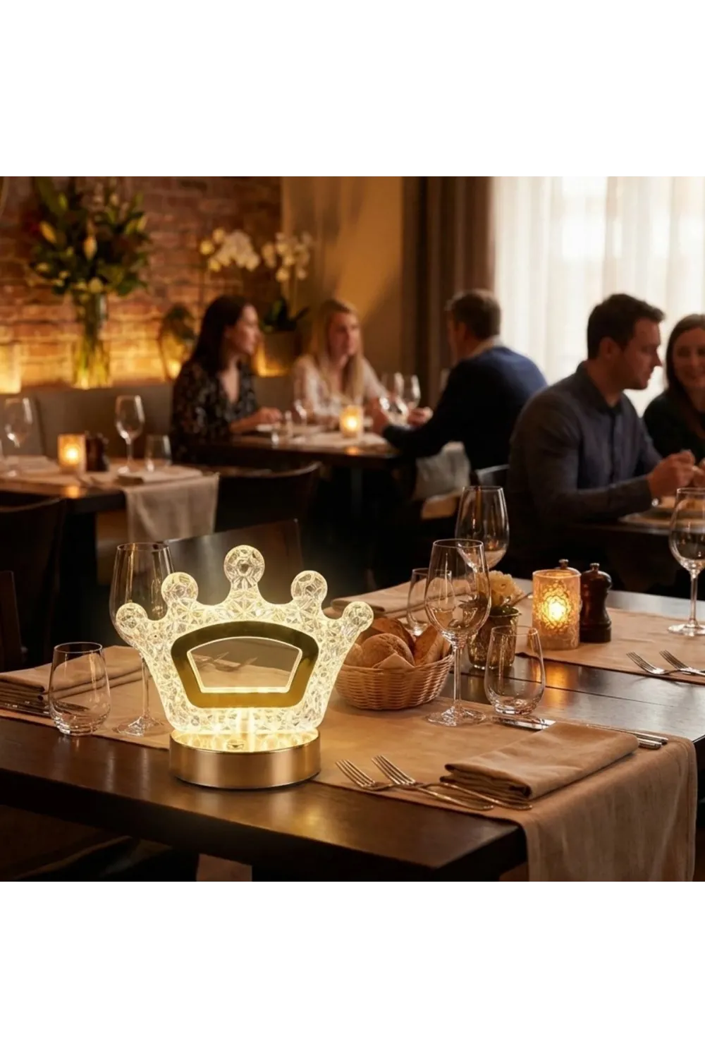 Kral Tacı Model Kristal LED Masa Lambası – Dokunmatik, 3 Renk Işık Modlu, Şarjlı Mini Dekoratif Gece Lambası