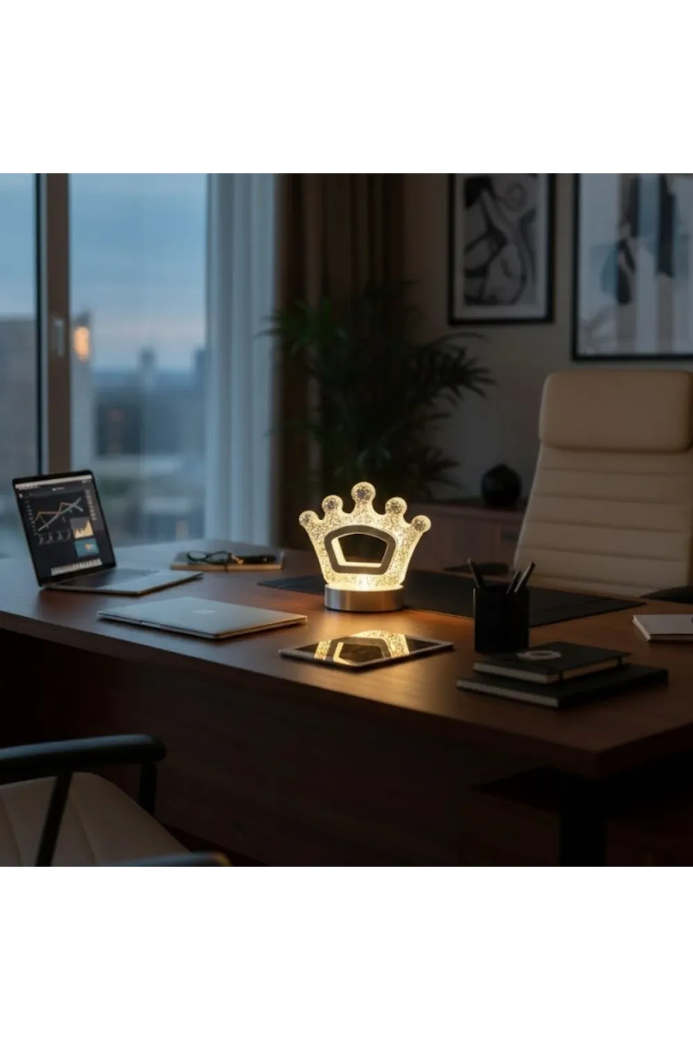 Kral Tacı Model Kristal LED Masa Lambası – Dokunmatik, 3 Renk Işık Modlu, Şarjlı Mini Dekoratif Gece Lambası