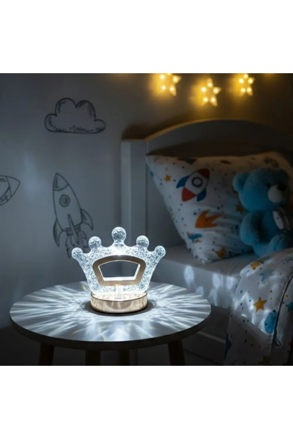 Kral Tacı Model Kristal LED Masa Lambası – Dokunmatik, 3 Renk Işık Modlu, Şarjlı Mini Dekoratif Gece Lambası