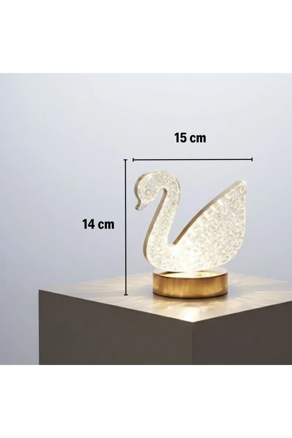 Kuğu Model Kristal LED Masa Lambası – Dokunmatik, 3 Renk Işık Modlu, Şarjlı Mini Dekoratif Gece Lambası
