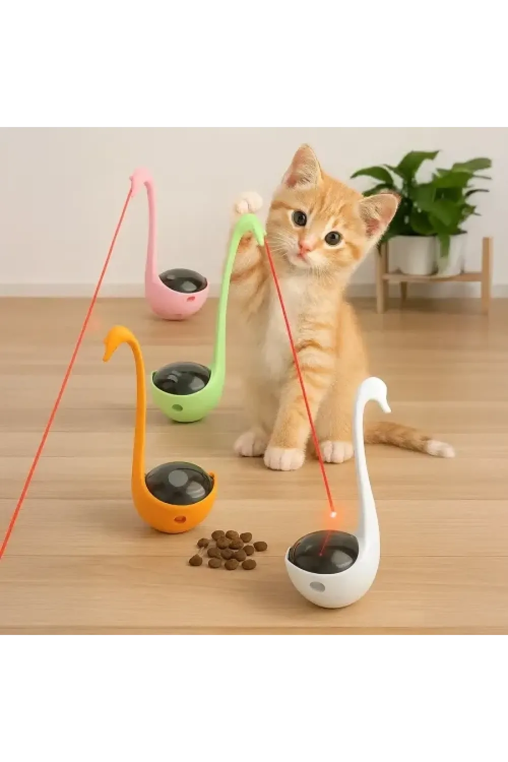 Kuğu Şeklinde Lazerli ve Mama Hazneli Kedi Oyuncağı