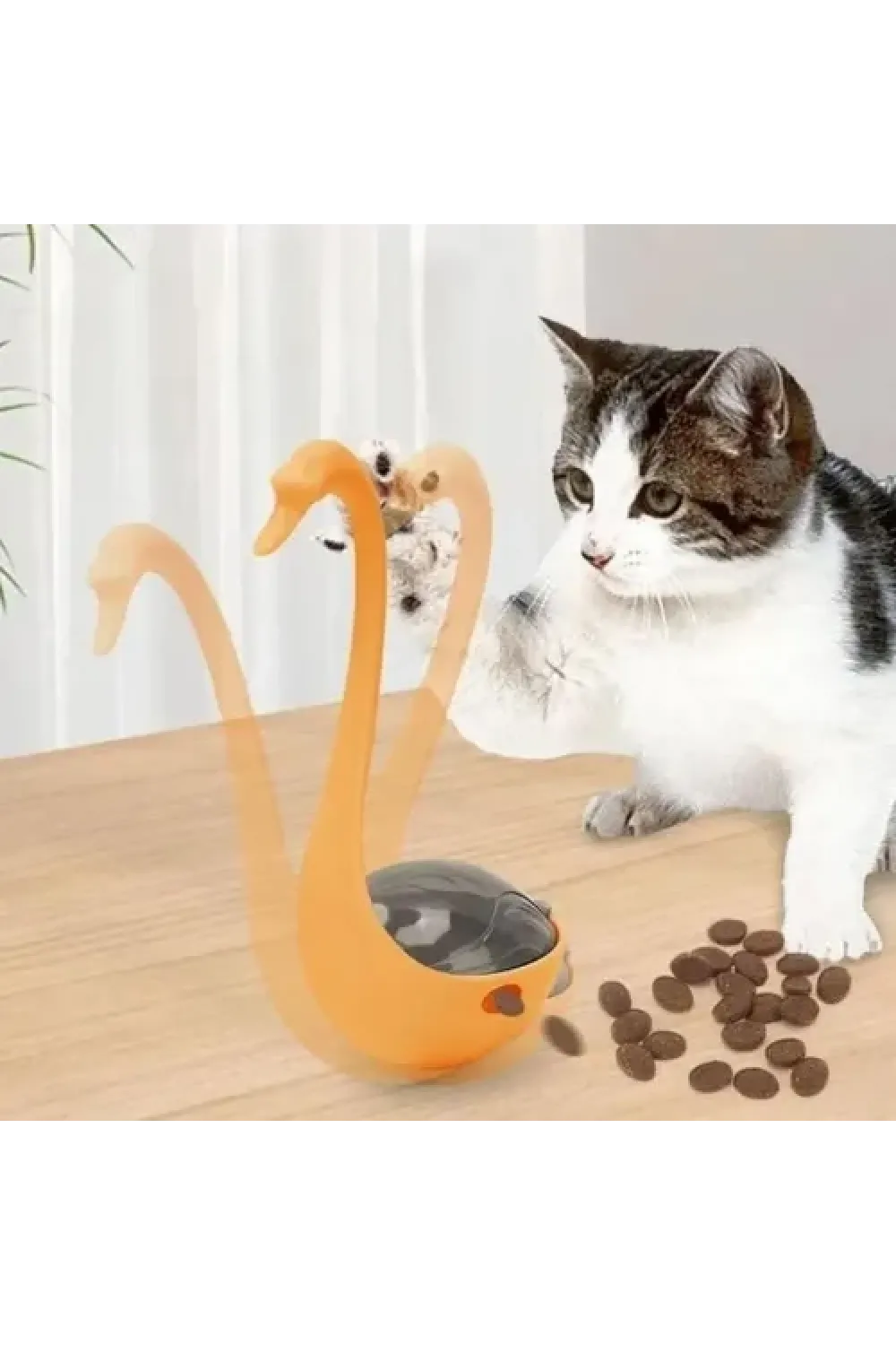 Kuğu Şeklinde Lazerli ve Mama Hazneli Kedi Oyuncağı