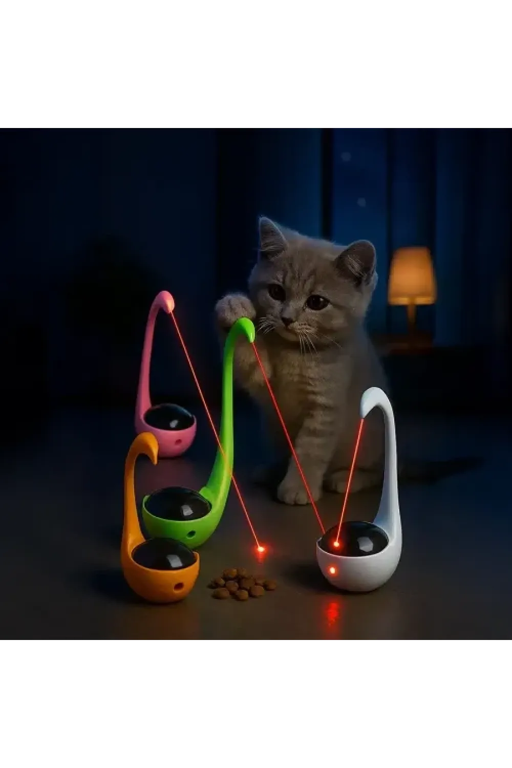 Kuğu Şeklinde Lazerli ve Mama Hazneli Kedi Oyuncağı