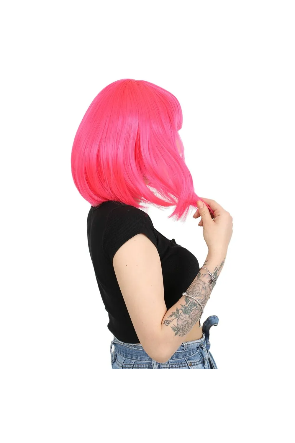 Küt Kahküllü Fiber Sentetik Peruk - Neon Pembe