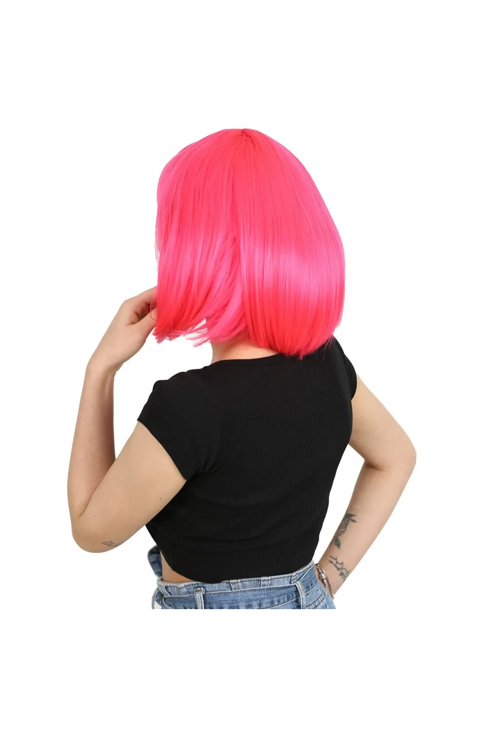 Küt Kahküllü Fiber Sentetik Peruk - Neon Pembe