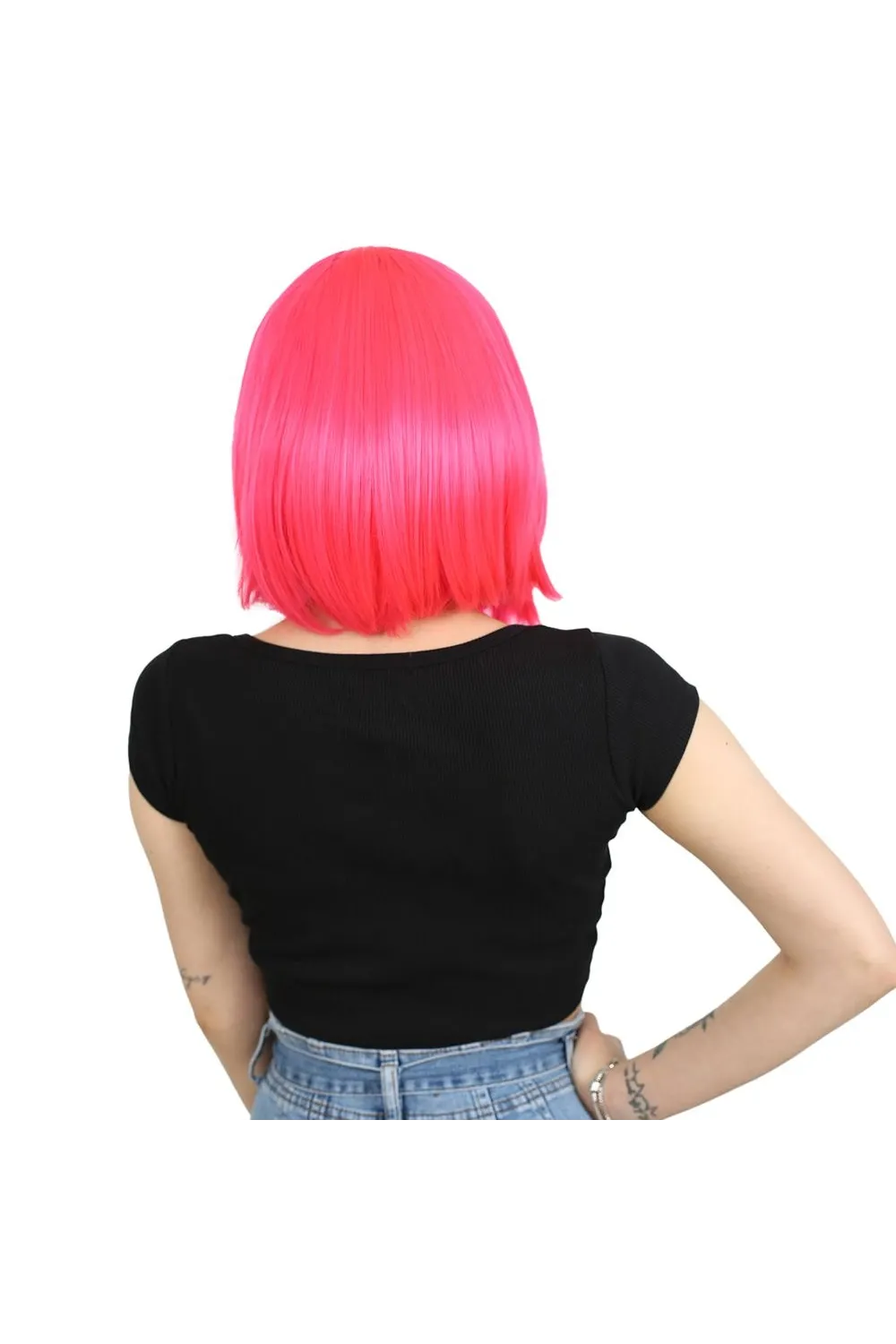 Küt Kahküllü Fiber Sentetik Peruk - Neon Pembe