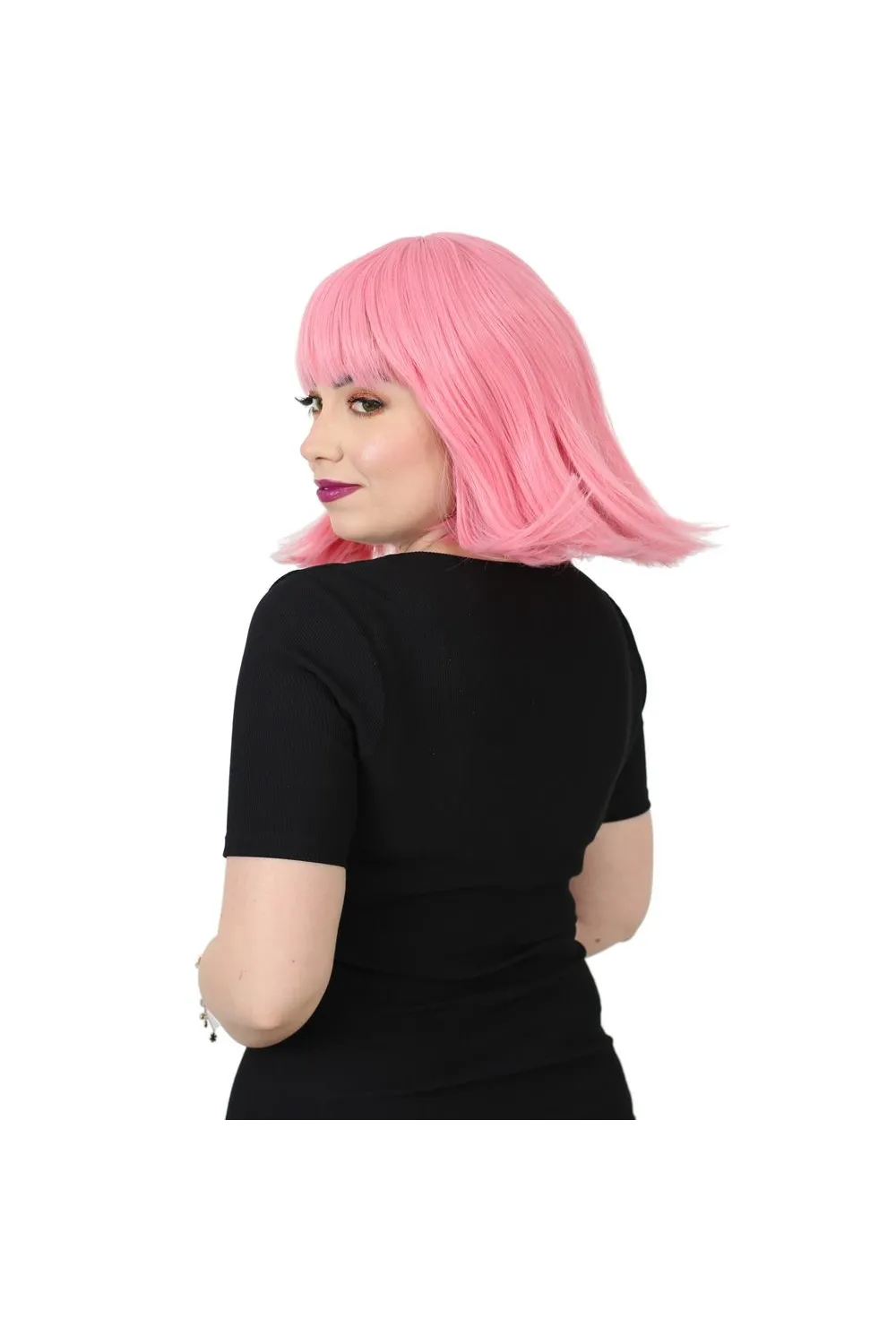 Küt Kahküllü Fiber Sentetik Peruk - Şeker Pembe