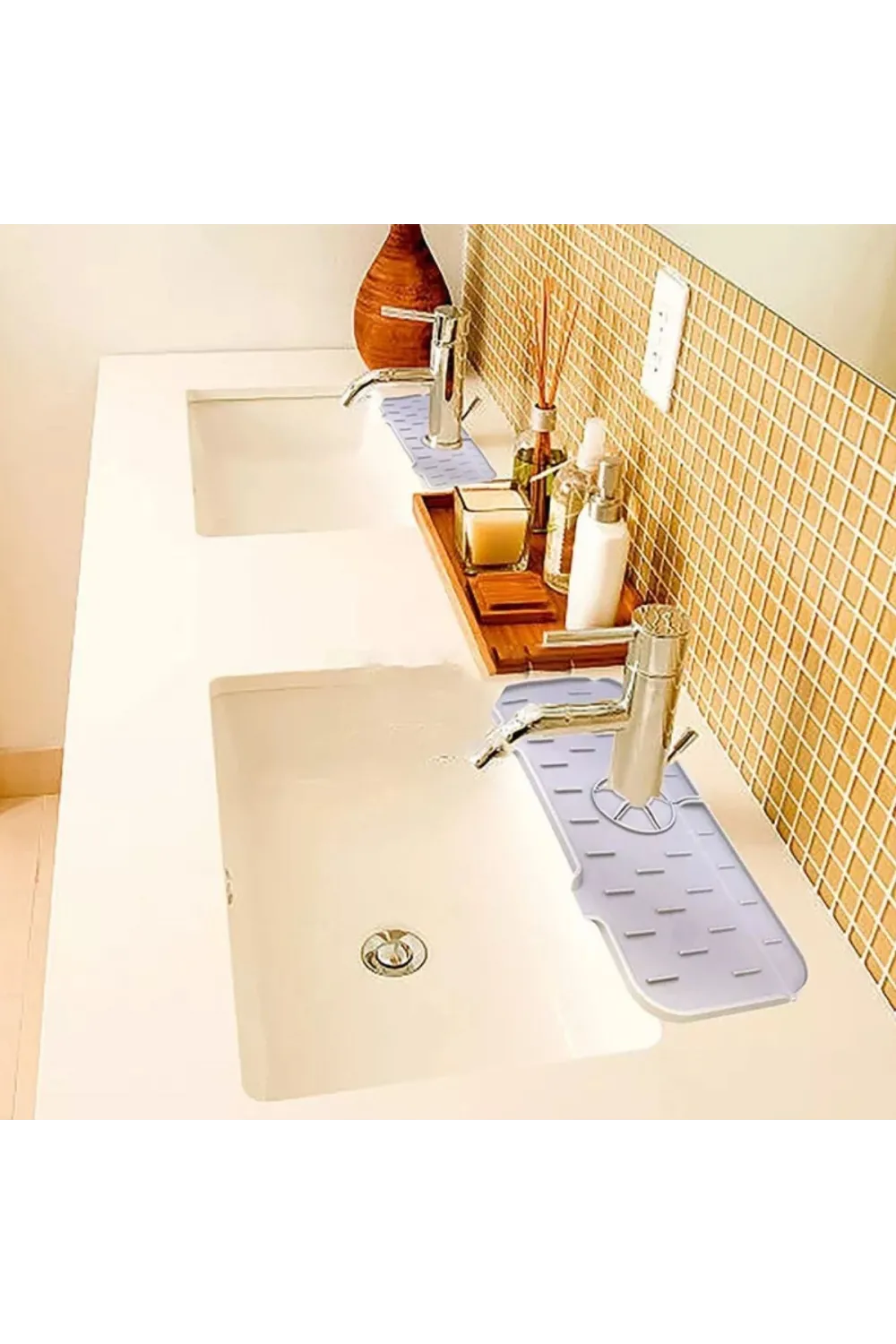 Lavabo İçin Silikon Esnek Mat Musluk Sapı Damlama Tutucu Raf Mutfak Tezgahı Sıçrama Koruma