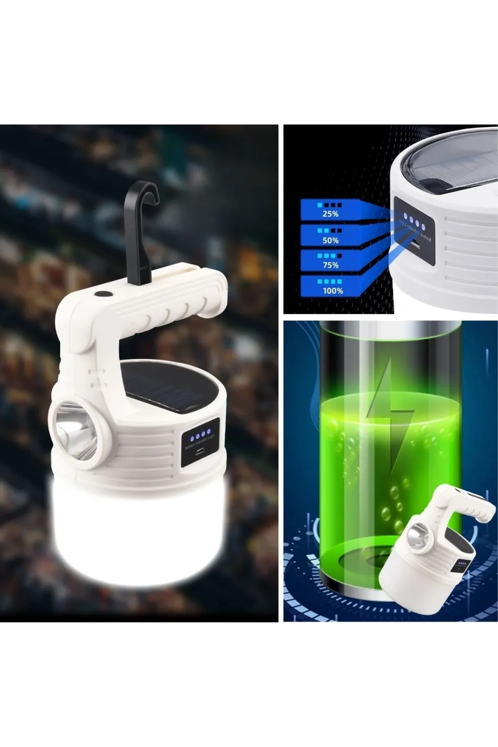 LED Güneş Enerjili Kamp Lambası–2000 Lümen Süper Parlak, 5 Aydınlatma Modlu,USB ile Şarj Edilebilir Dış Mekan,Asılabilir Torch El Feneri