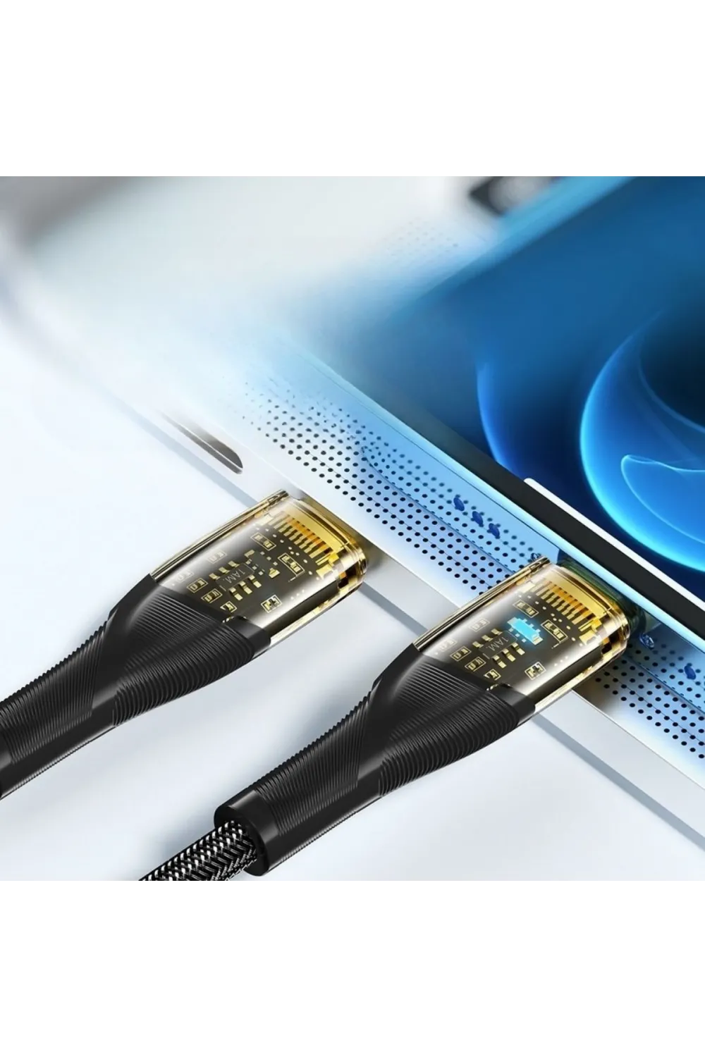 Led Işık Uçlu Sağlam İp Kablolu USB to Lightning Hızlı Şarj Kablosu