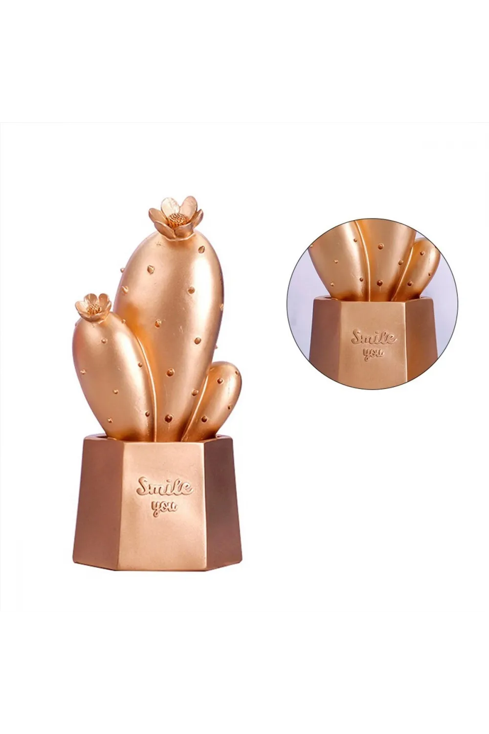 Led Işıklı Sevimli Kaktüs Dekoratif Masa Lambası Mini Biblo Gece Lambası Gold