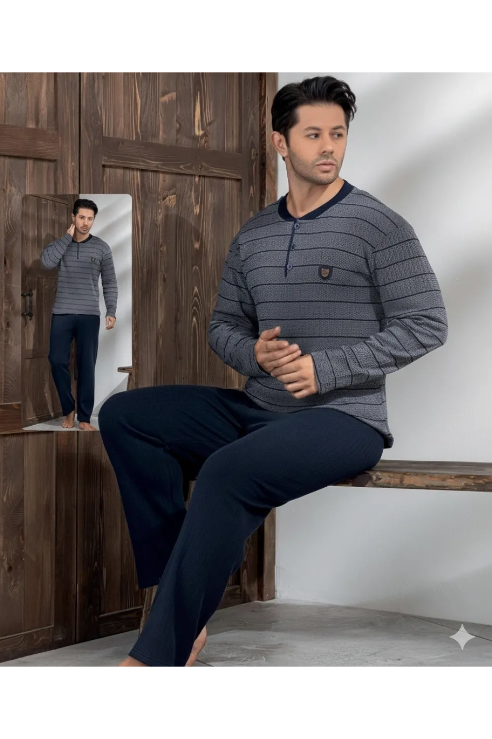 ieg™ Lindros 04036 Erkek Raporlu Uzun Kol Pijama Takımı