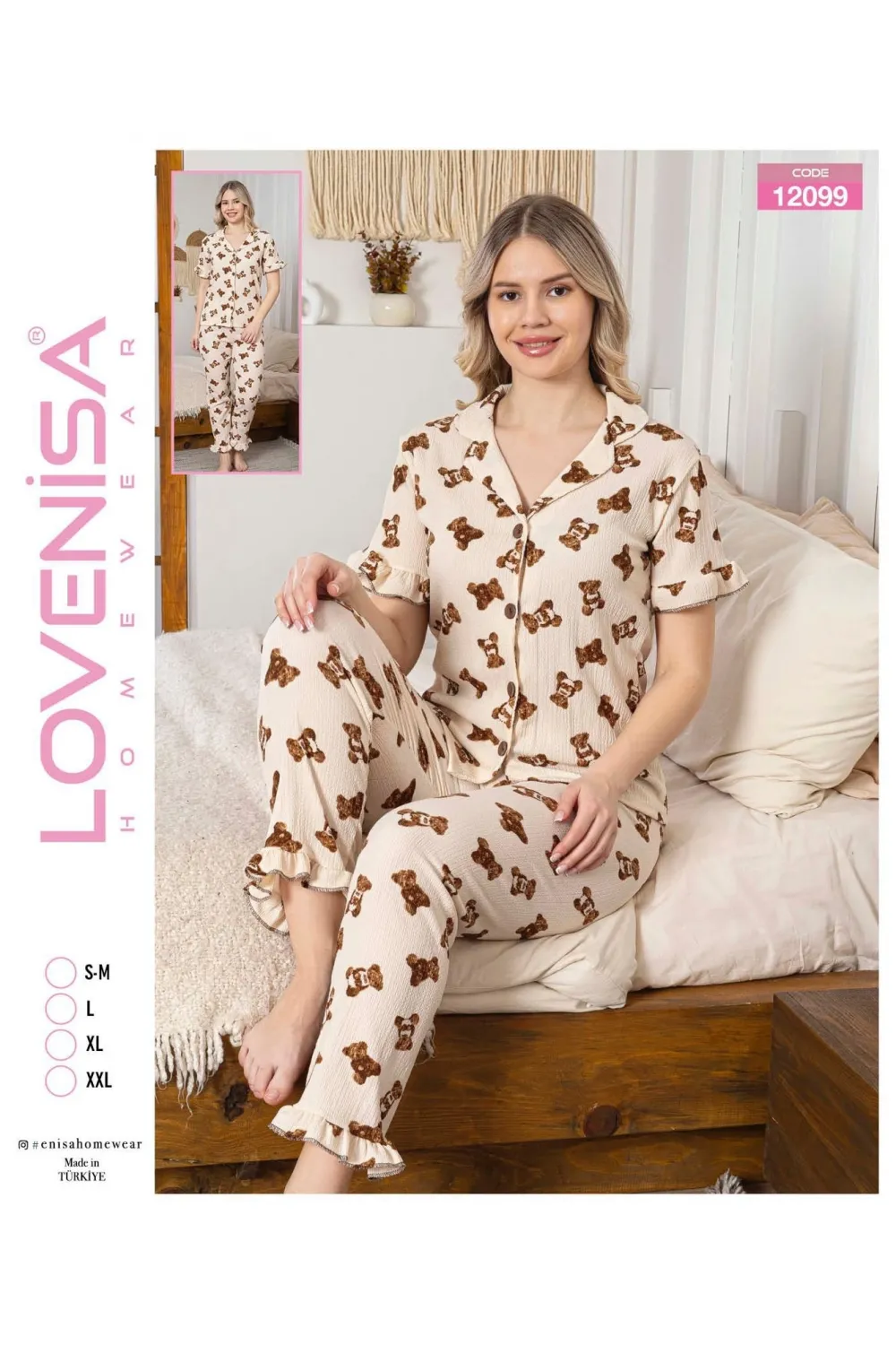ieg™ Lovenisa 12099 Kadın Bürümcük Düğmeli Pijama Takımı