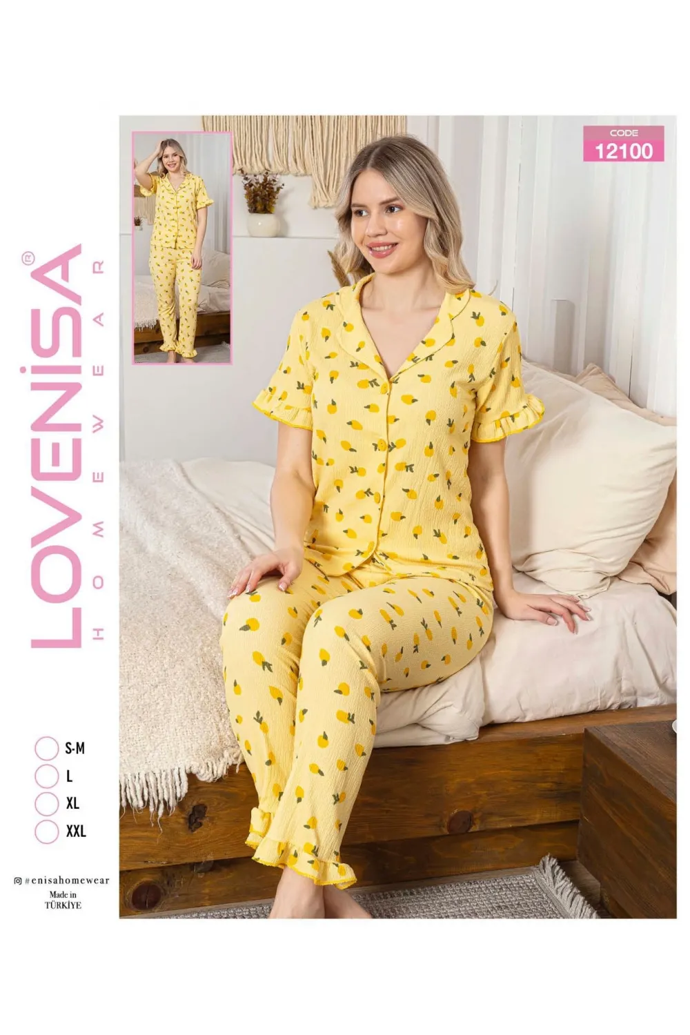 ieg™ Lovenisa 12100 Kadın Bürümcük Düğmeli Pijama Takımı