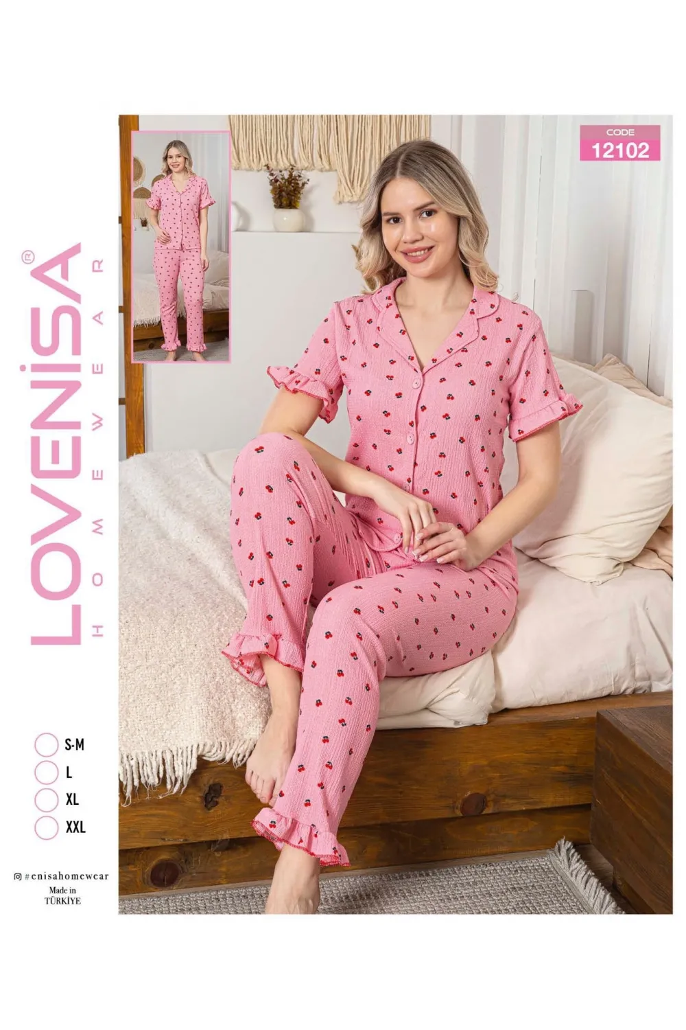 ieg™ Lovenisa 12102 Kadın Bürümcük Düğmeli Pijama Takımı
