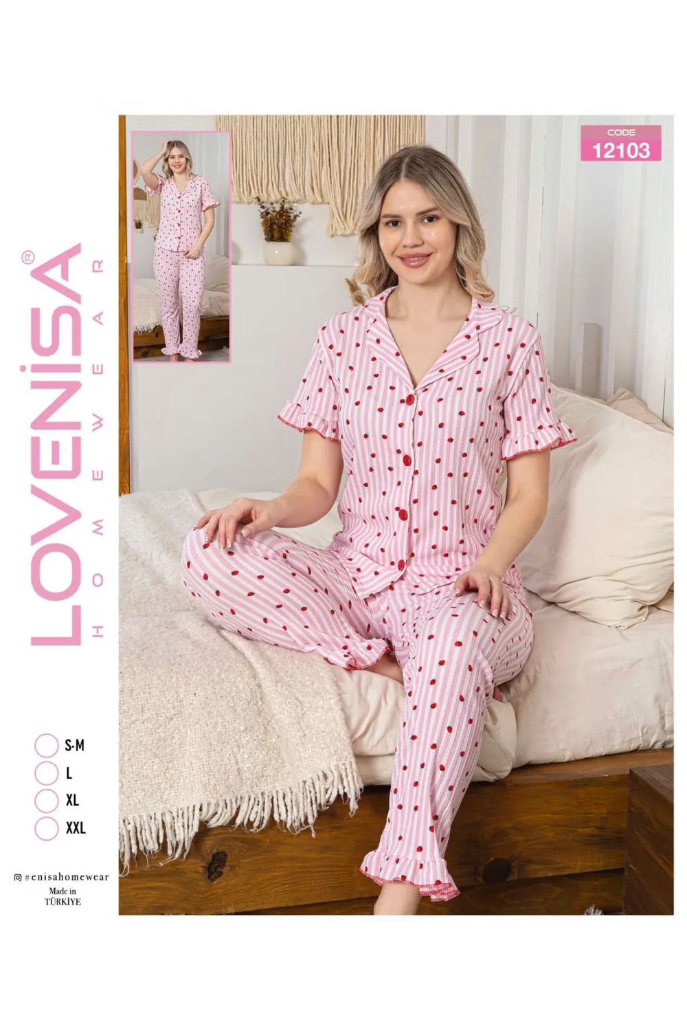 ieg™ Lovenisa 12103 Kadın Bürümcük Düğmeli Pijama Takımı