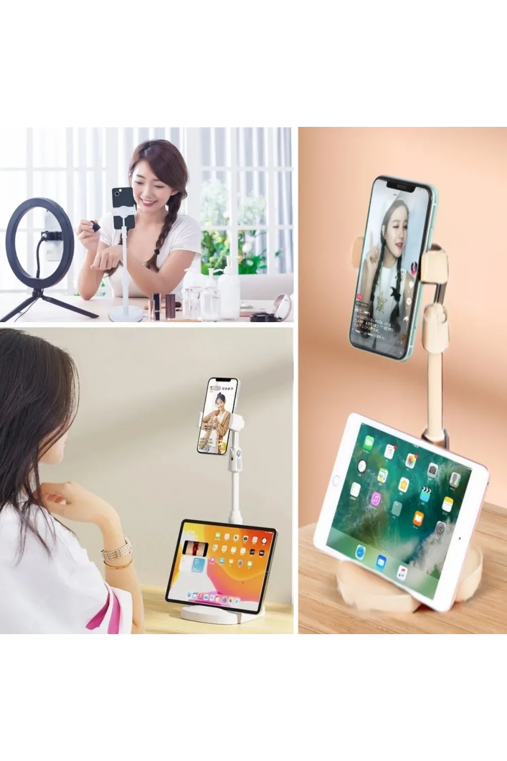 Masa Üstü Tablet ve Telefon Tutucu Plastik Aparat Beyaz Telefon Standı