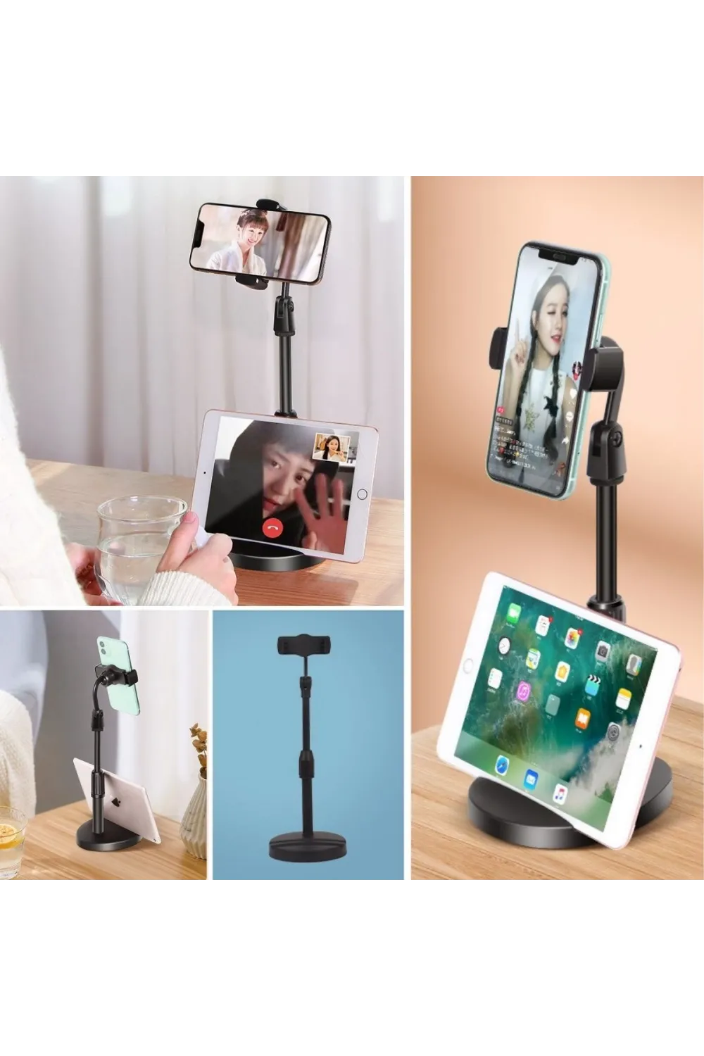Masa Üstü Tablet ve Telefon Tutucu Plastik Aparat Siyah Telefon Standı