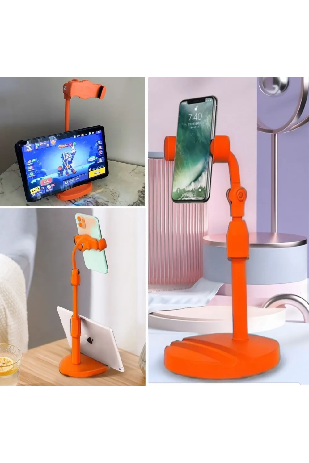 Masa Üstü Tablet ve Telefon Tutucu Plastik Aparat Turuncu Telefon Standı