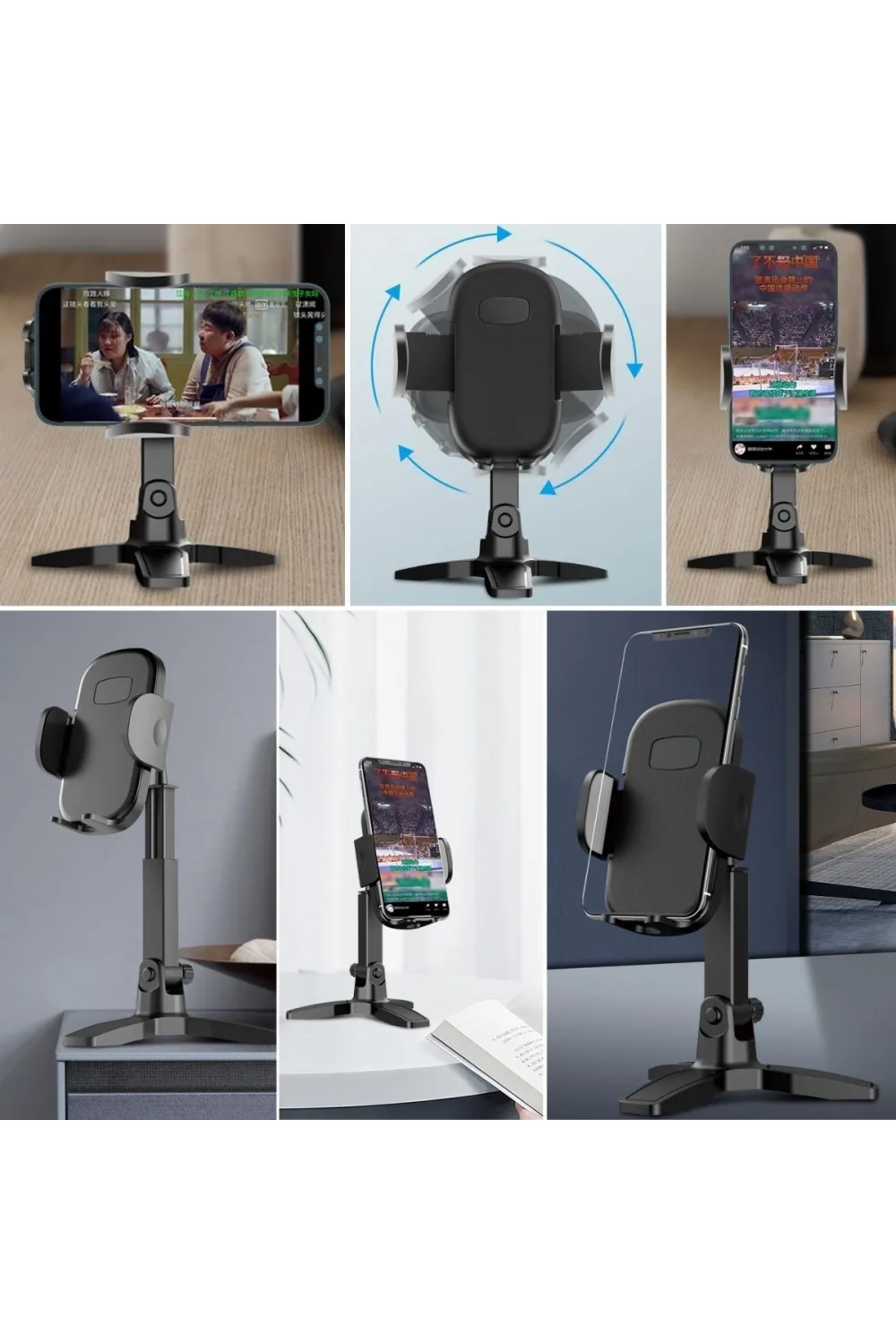 Masaüstü Telefon Standı 360 Derece Dönebilen Başlıklı Ayaklı Telefon Tripodu
