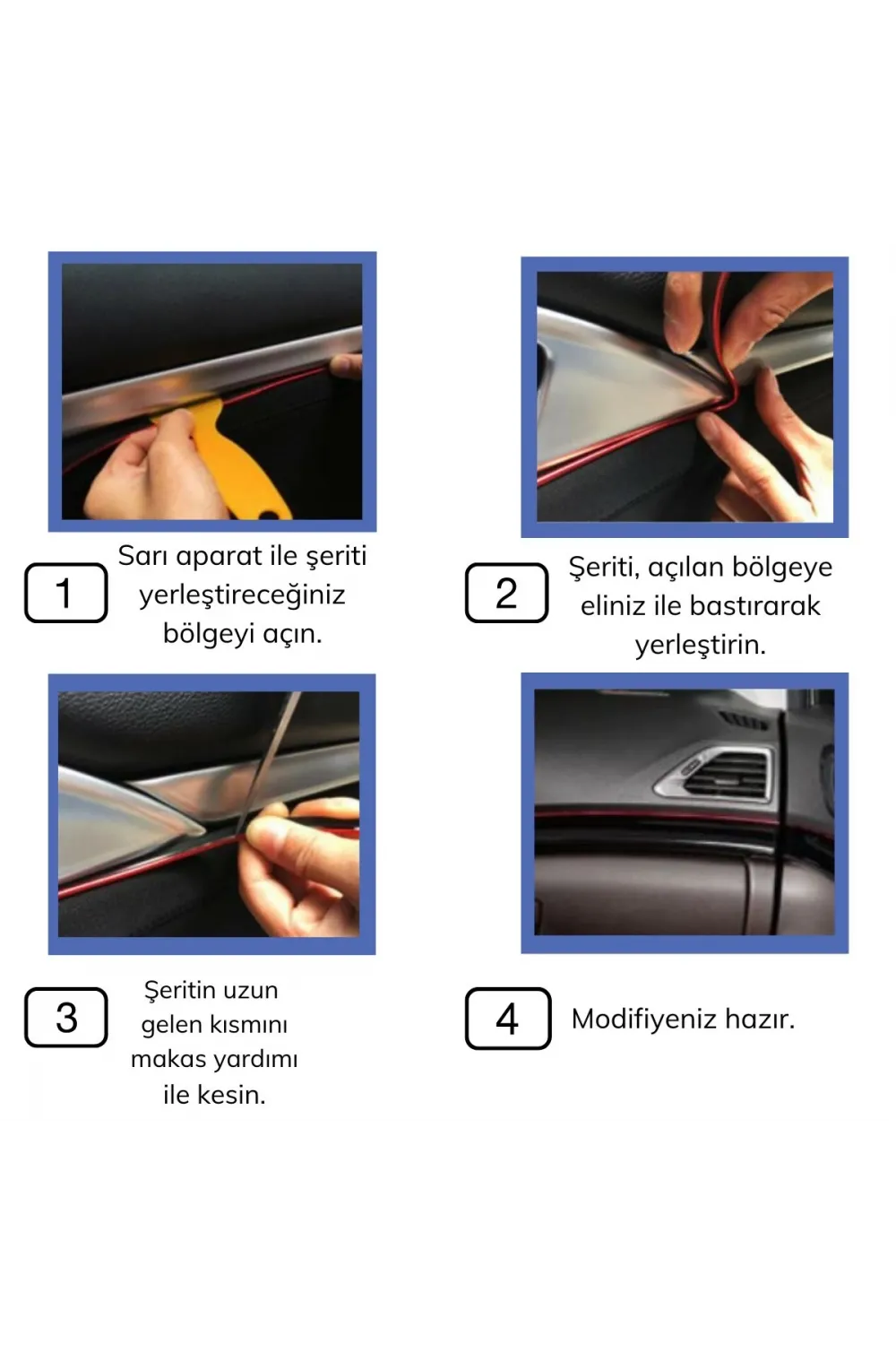 ieg™  Mavi Araba OtoTrim Dekorasyon Şeridi Kauçuk Elastik Kolay Kurulum 5 metre Şerit Bant