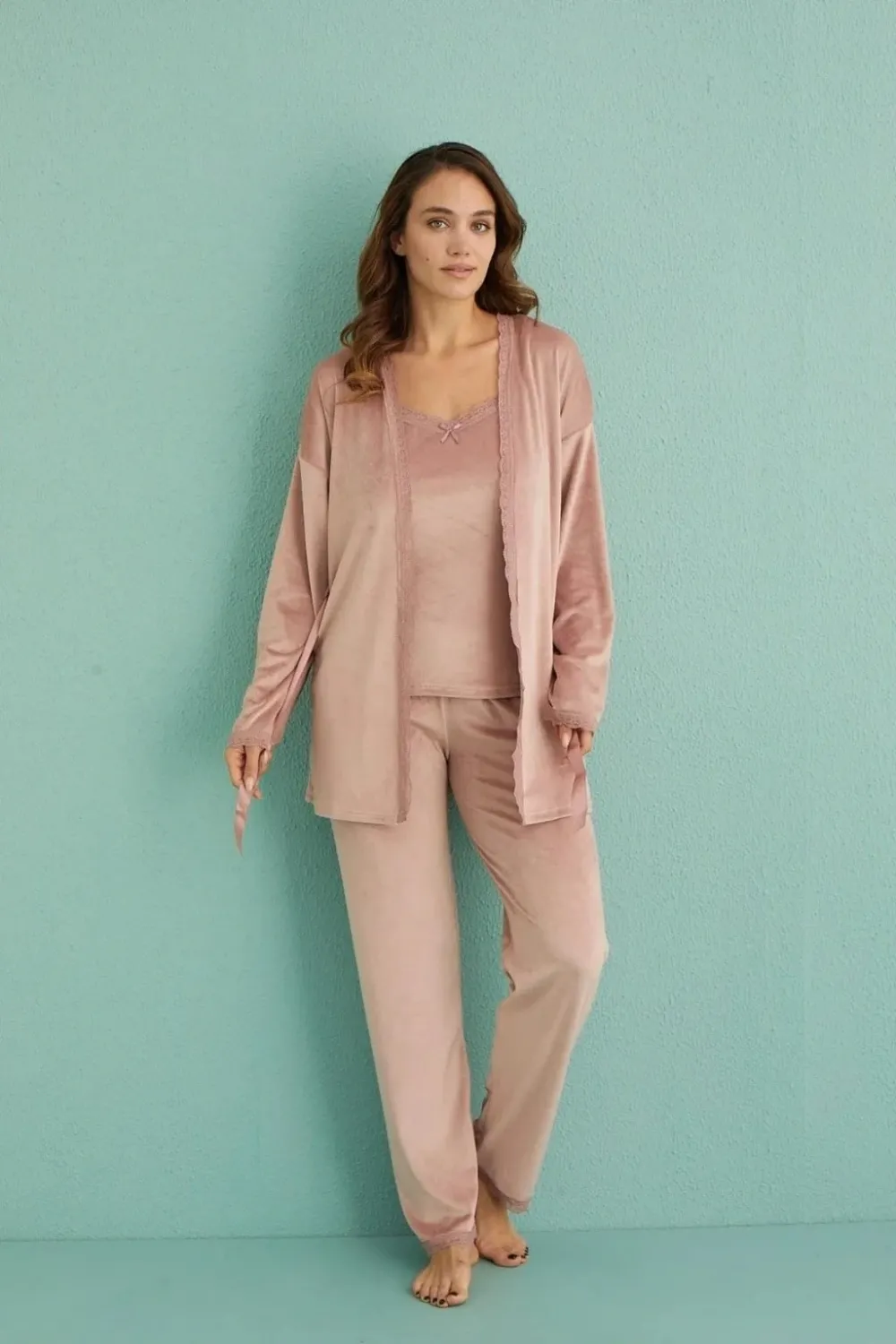 ieg™ Mihra 13402 Kadın Kadife 3Lü Pijama Takımı