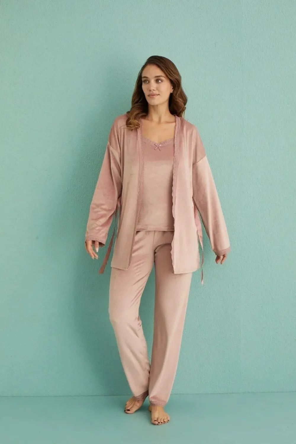 ieg™ Mihra 13402 Kadın Kadife 3Lü Pijama Takımı