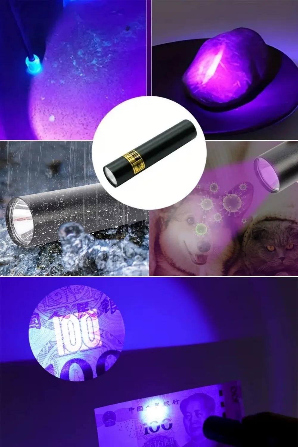 Mini Cep Boy USB İle Şarj Olan Oje Kurutucu Sahte Para Kontol LED UV Mor Işık El Feneri