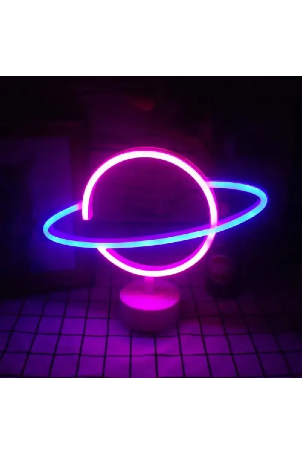 Neon Işıklı Satürn Lamba (Pil + USB)
