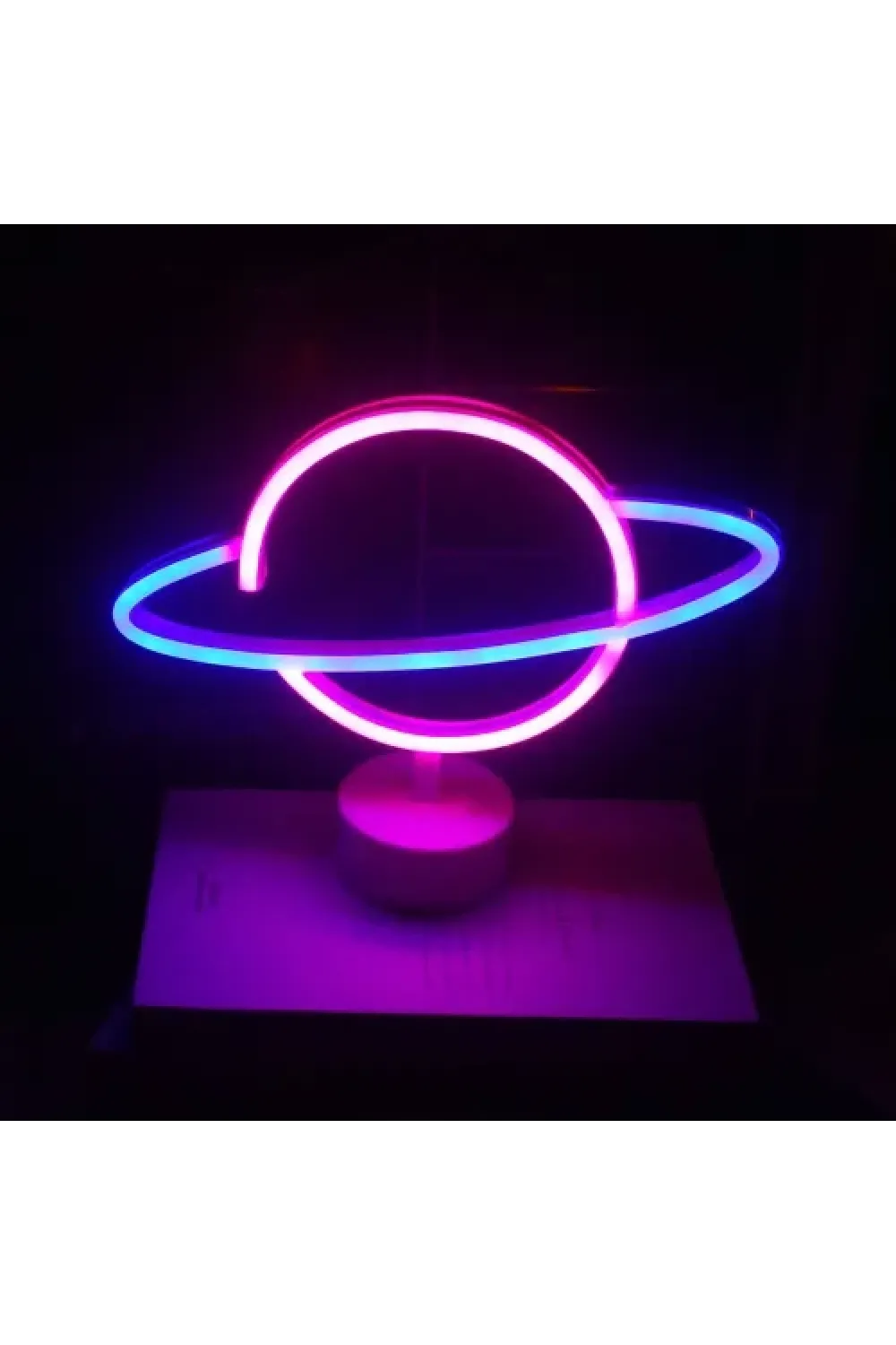 Neon Işıklı Satürn Lamba (Pil + USB)