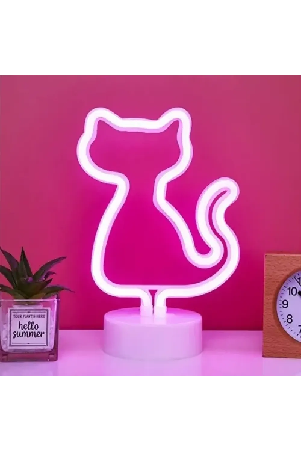 Neon Kedi Masa Gece Lambası Pembe Işık