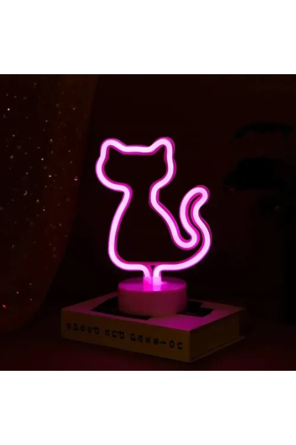 Neon Kedi Masa Gece Lambası Pembe Işık