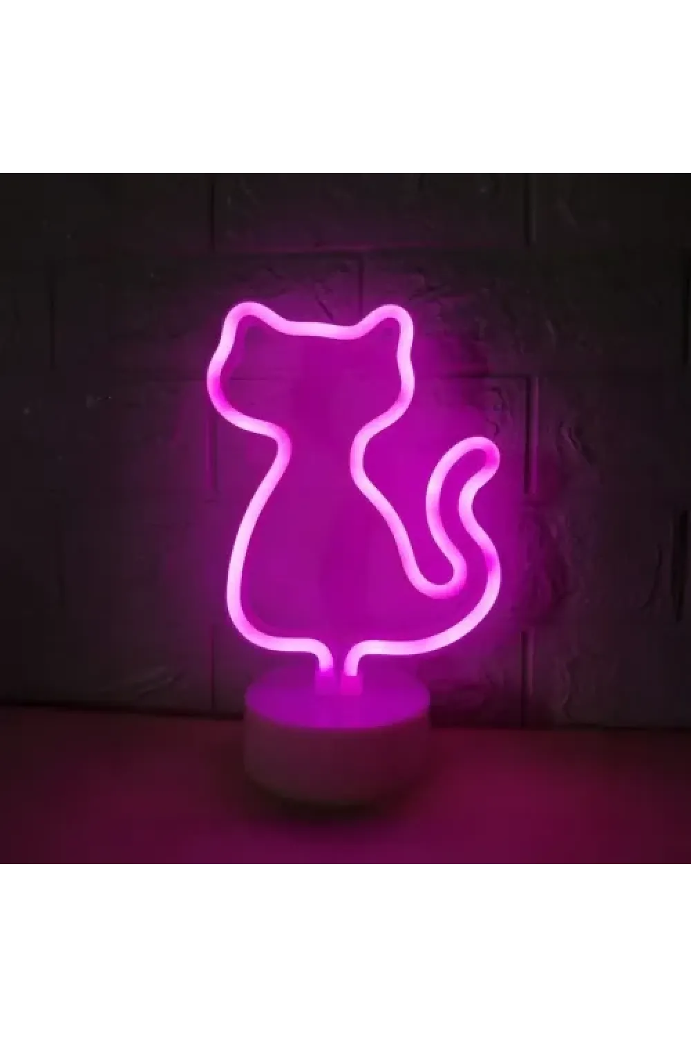 Neon Kedi Masa Gece Lambası Pembe Işık