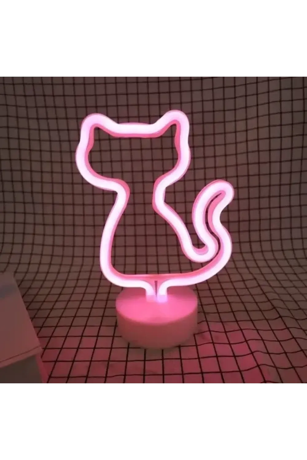 Neon Kedi Masa Gece Lambası Pembe Işık