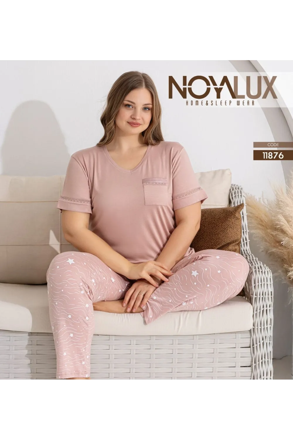 ieg™ Noyalux 11876 Kadın Battal Kısa Kollu Pijama Takımı