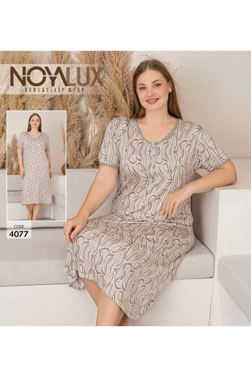 ieg™ Noyalux 4077 Kadın Battal Kısa Kol Elbise Gecelik