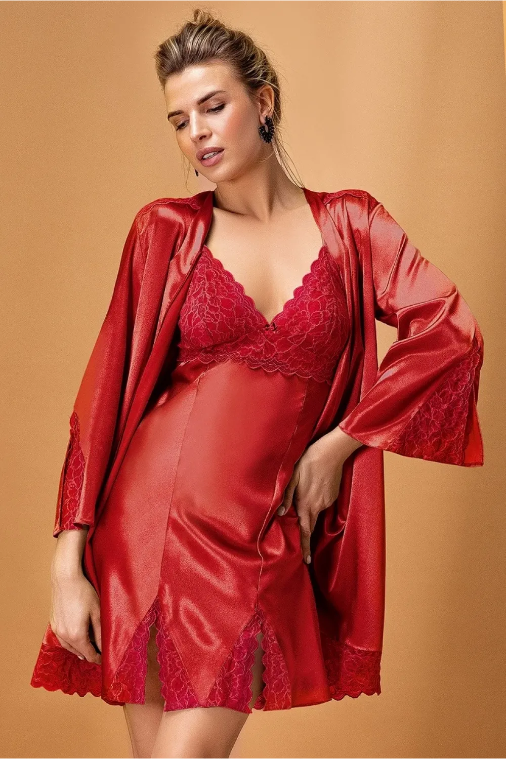 ieg™ Nurteks 5325 Bayan Saten Gecelik Sabahlık Set