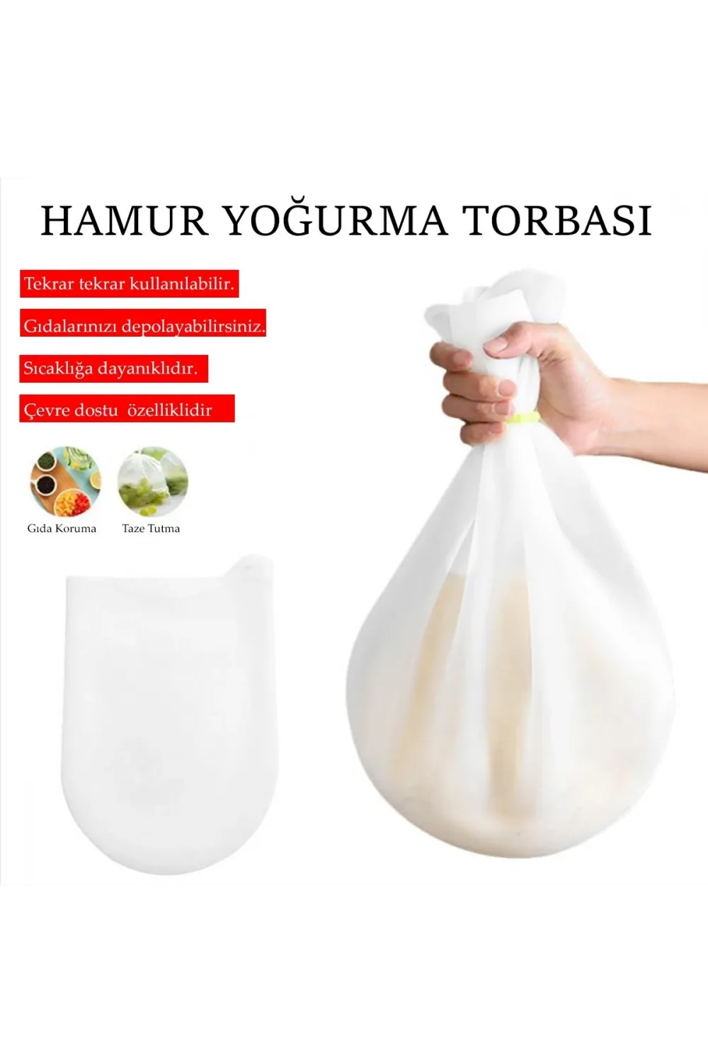 Orta Hamur Torbası Silikon Şeffaf Hamur Yoğurma Torbası Ekmek Makarna Mantı  Hamuru Kolay Yo