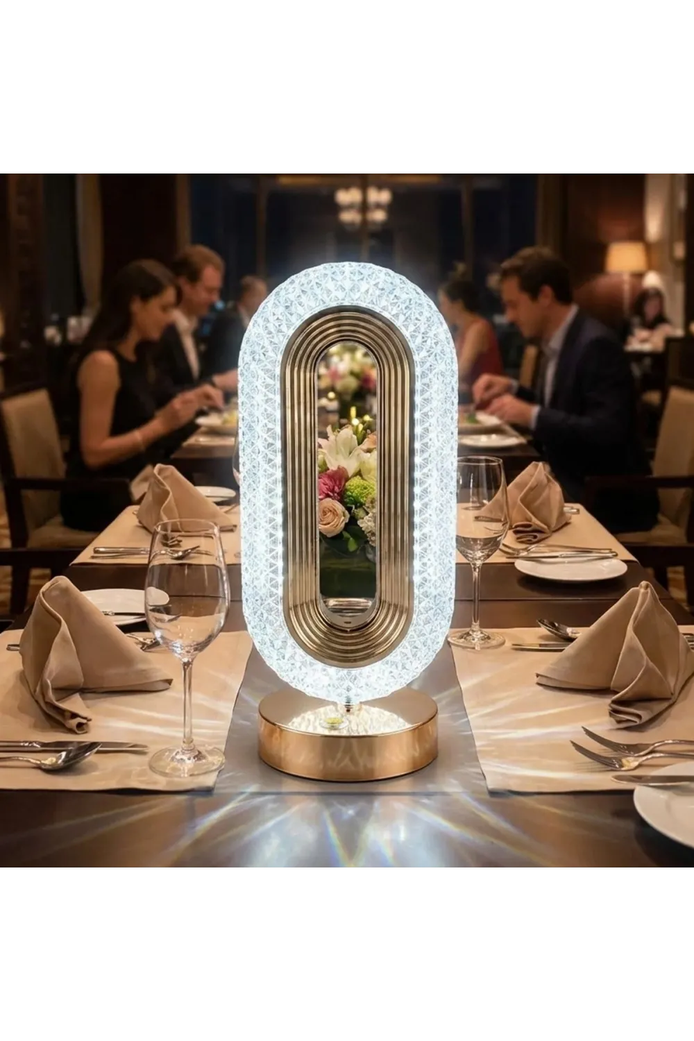 Oval Şeklinde Kristal LED Masa Lambası – Dokunmatik, 3 Renk Işık Modlu, Şarjlı Dekoratif Gece Lambası