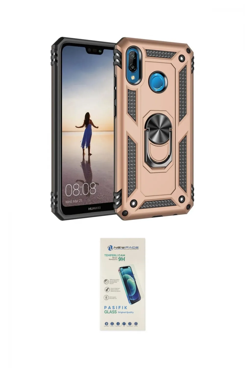 ieg™ P20 Lite Kılıf Ahenk Klasik Koleksiyonu - Şeffaf Pasifik Cam Ekran Koruyucu