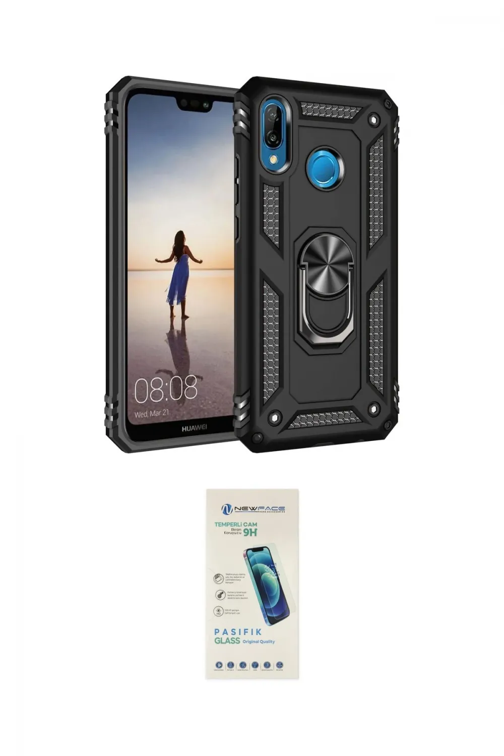 ieg™ P20 Lite Kılıf Ahenk Klasik Koleksiyonu - Şeffaf Pasifik Cam Ekran Koruyucu