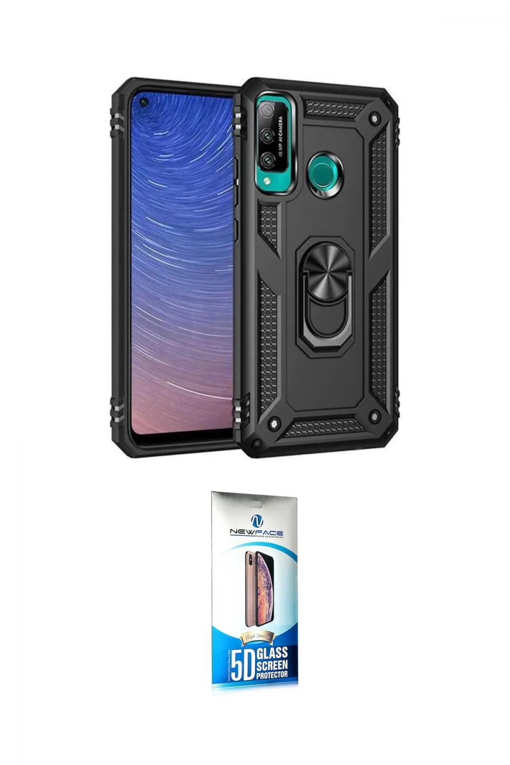ieg™ P40 Lite E Kılıf Ahenk Klasik Koleksiyonu - Siyah 5D Eko Cam Ekran Koruyucu
