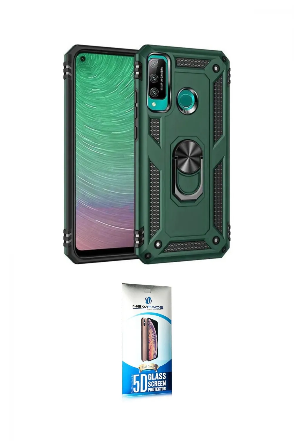 ieg™ P40 Lite E Kılıf Ahenk Klasik Koleksiyonu - Siyah 5D Eko Cam Ekran Koruyucu